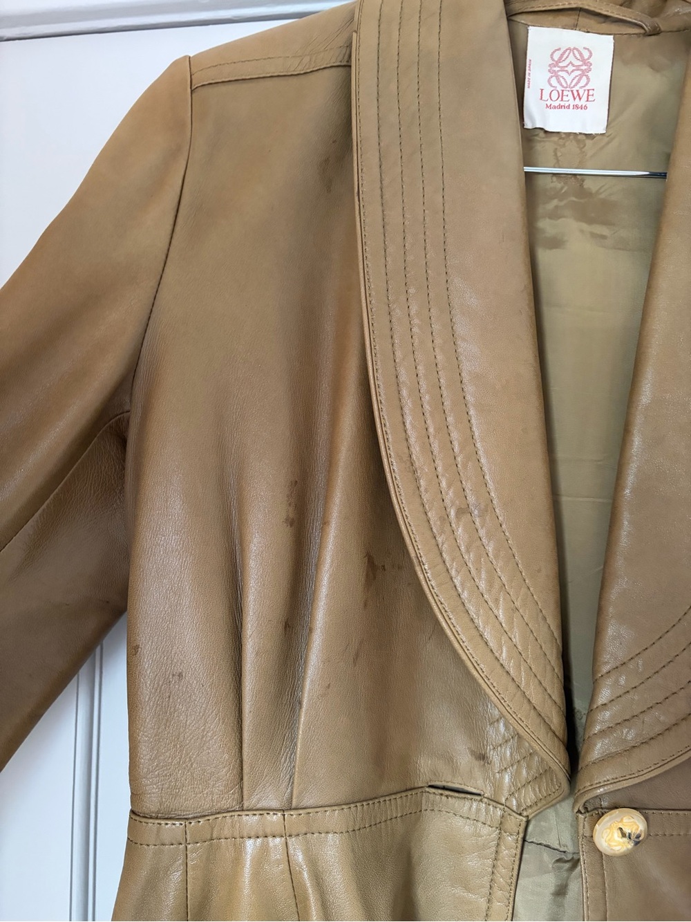 Loewe Brown Leather Shawl-Collar Blazer - Picture 4 of 13